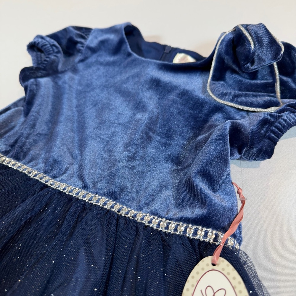 Nannette Shimmering Navy Dress. Velvet Top/Lace Florals Accent Bottom NEW-Sz 6X - Picture 4 of 16
